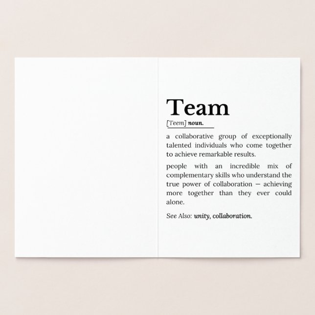 Teamdefinition – Samarbetets kraft  Folierat Kort (Insida)