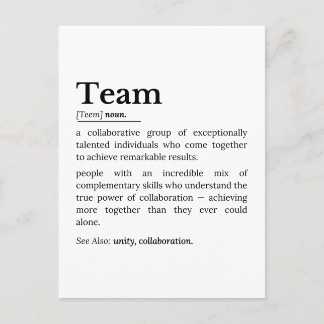 Teamdefinition – Samarbetets kraft  Vykort (Framsida)