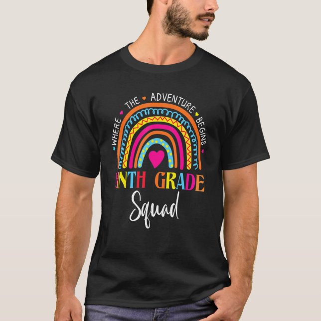 Teamet nionde Klass Squad Teacher Student tillbaka T Shirt (Framsida)