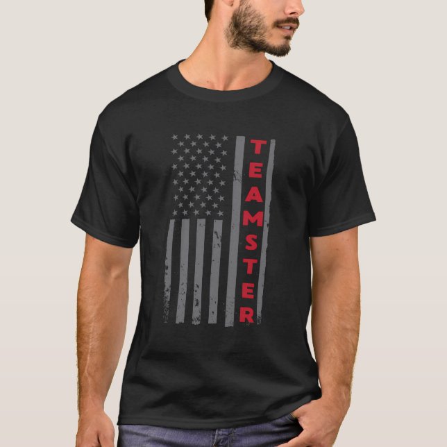 Teamster American Flagga Patriotic Lastbil Driver  T Shirt (Framsida)