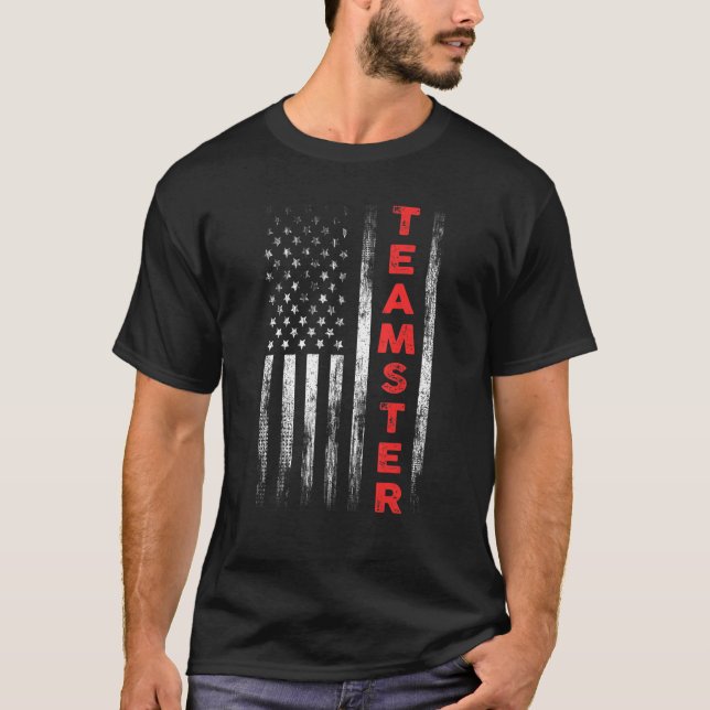 Teamster American Flagga Patriotic Lastbil Driver  T Shirt (Framsida)