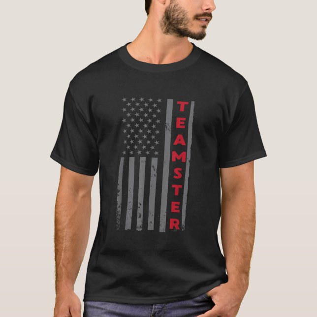 Teamster American Flagga Patriotic Lastbil Driver  T Shirt (Framsida)
