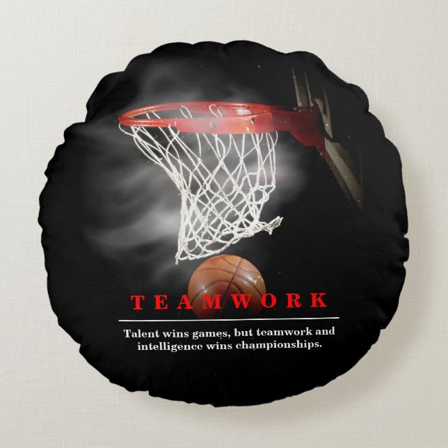 Teamwork Basketball Motivational Inspirational Rund Kudde (Framsidan)