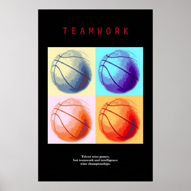 Teamwork Basketball Motivational Sport Pop Art Poster (Framsidan)