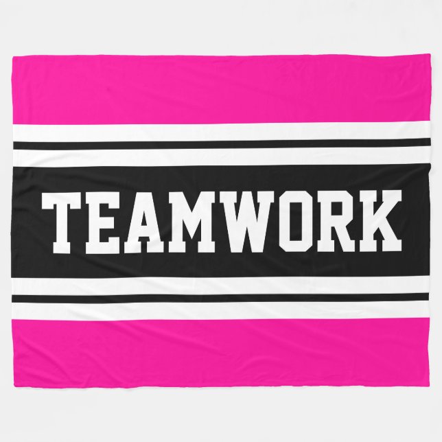 TEAMWORK Bright Rosa Black White Tävla Rand Fleecefilt (Framsidan (Horisontell))