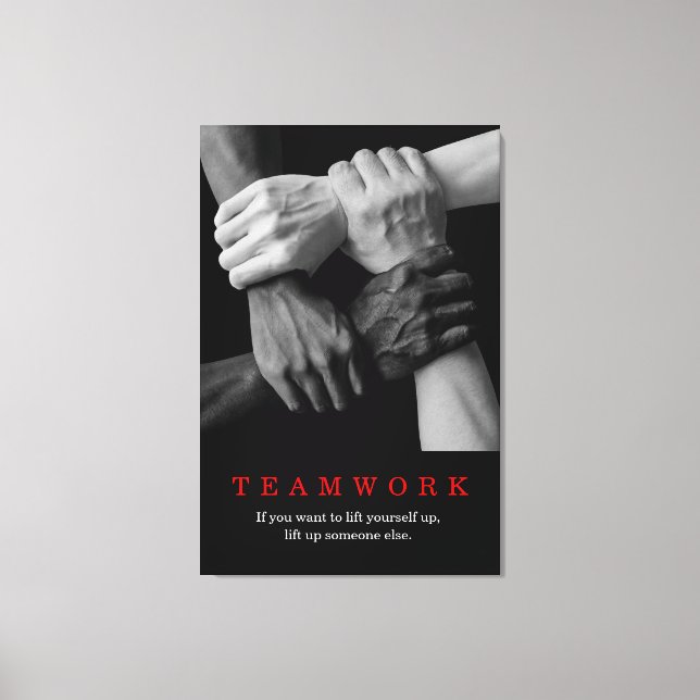 Teamwork Motivational Inspirational Quote Händer Canvastryck (Framsida)