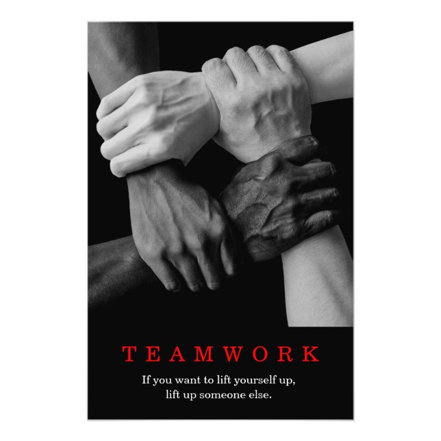 Teamwork Motivational Inspirational Quote Händer Fototryck (Framsidan)