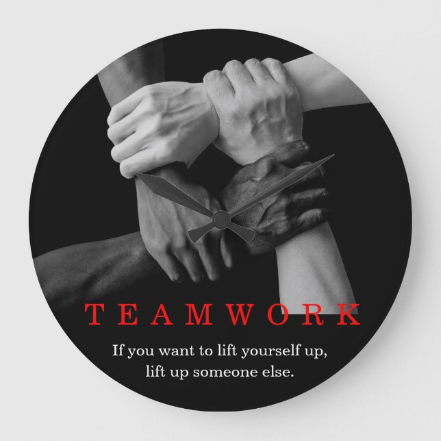 Teamwork Motivational Inspirational Quote Händer Stor Klocka (Framsida)