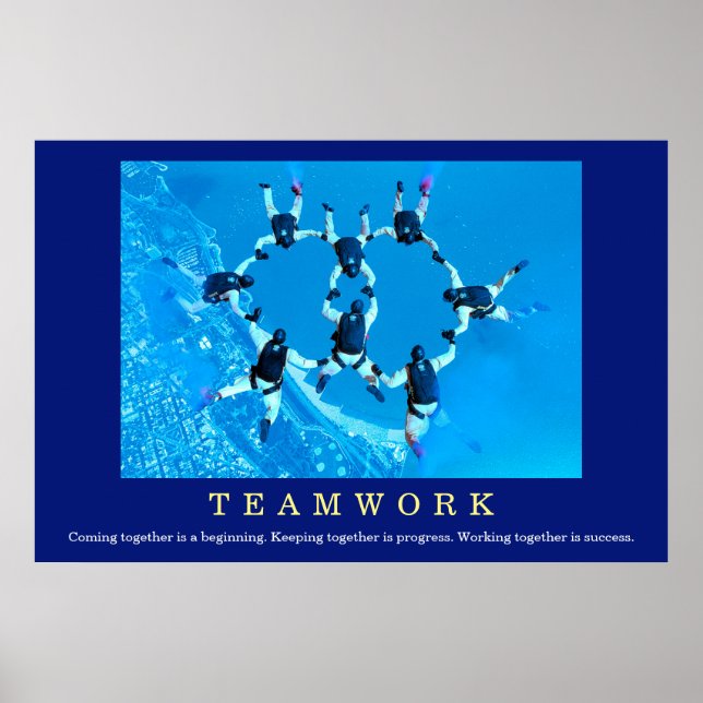 Teamwork Motivtive Quote Skydiving Poster (Framsidan)