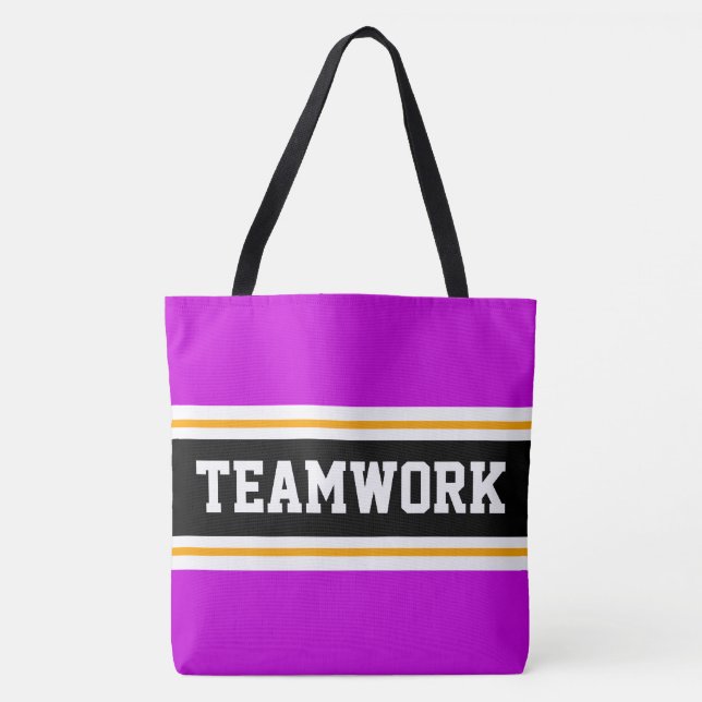 TEAMWORK Sportig Rosa Svart Vit Racingränder Tygkasse (Framsida)