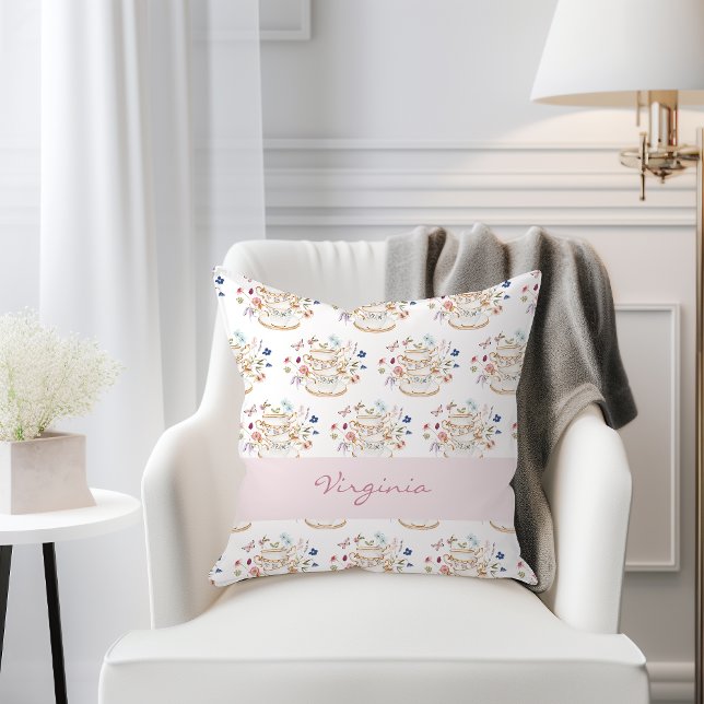 Teapartiet Kudde (Wildflower Floral Tea Party Throw Pillow by Painted Paperie
)