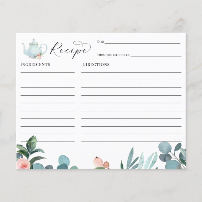 Teaparty bröllopsdusch receptkort (Framsida)