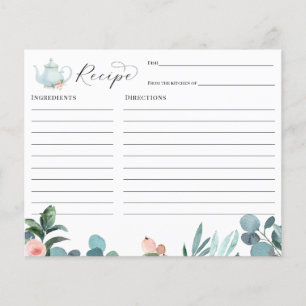 Teaparty bröllopsdusch receptkort