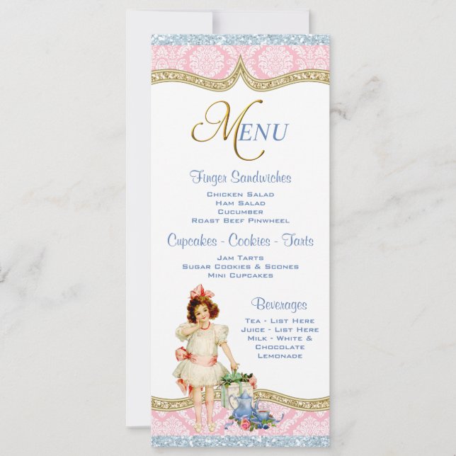 Teaparty-meny Inbjudningar (Framsida)