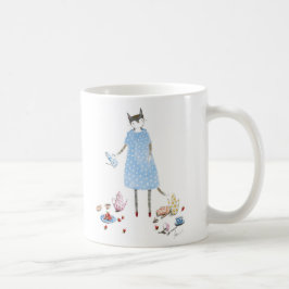 Teapartykatt i en Karen fotgängareklänning Kaffemugg
