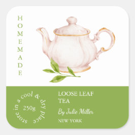 Teapot Loose Leaf Tea Label Fyrkantigt Klistermärke