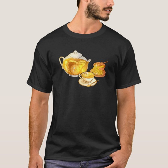 Teapot Teacup Lemon Honey Tea Time T Shirt (Framsida)