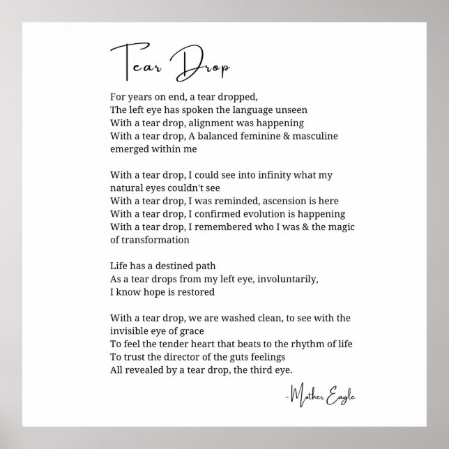 Tear Drop Awaking Third Öga dikt poster konst (Framsidan)