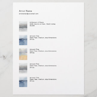 Tear Sheet Price List Template for Art Brevhuvud