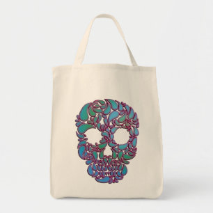 TearDrop Candy Skull i blått, Grönt och Rosa Tygkasse