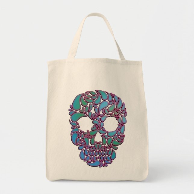 TearDrop Candy Skull i blått, Grönt och Rosa Tygkasse (Framsidan)