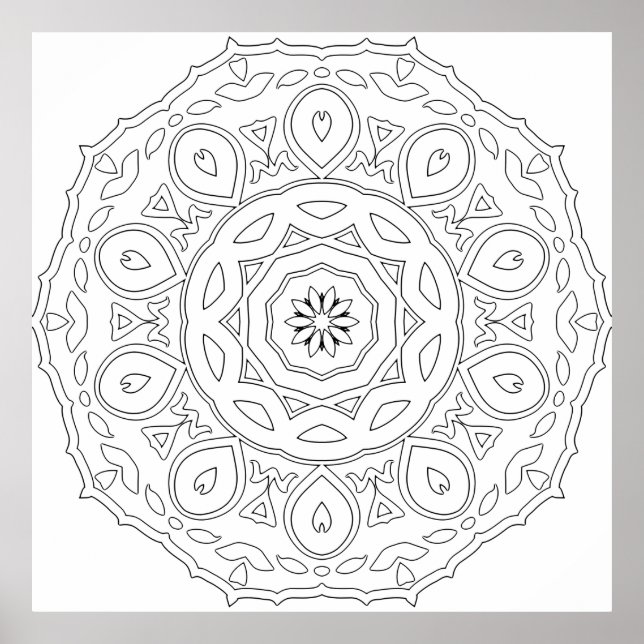 Teardrop Heart Mandala with Ornate Leaf Layers Poster (Framsidan)