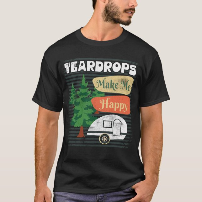 TearDrop-släpfordon gör mig till Lycklig Retro Cam T Shirt (Framsida)