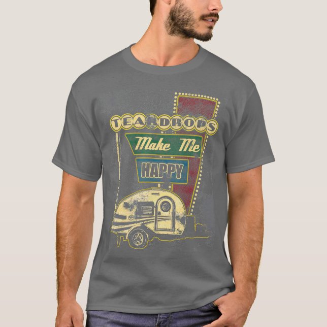 TearDrop-släpfordon gör mig till Lycklig Retro Cam T Shirt (Framsida)