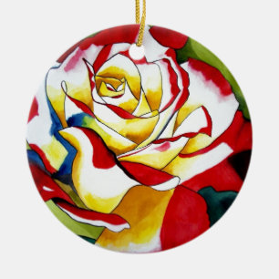 Tearos vattenfärg original konst Blomma Julgransprydnad Keramik