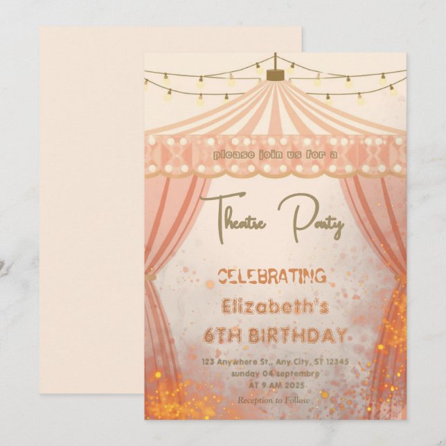 Teater Marquee Fest Invitation – Födelsedagsinbjud Inbjudningar (Fram/baksida)