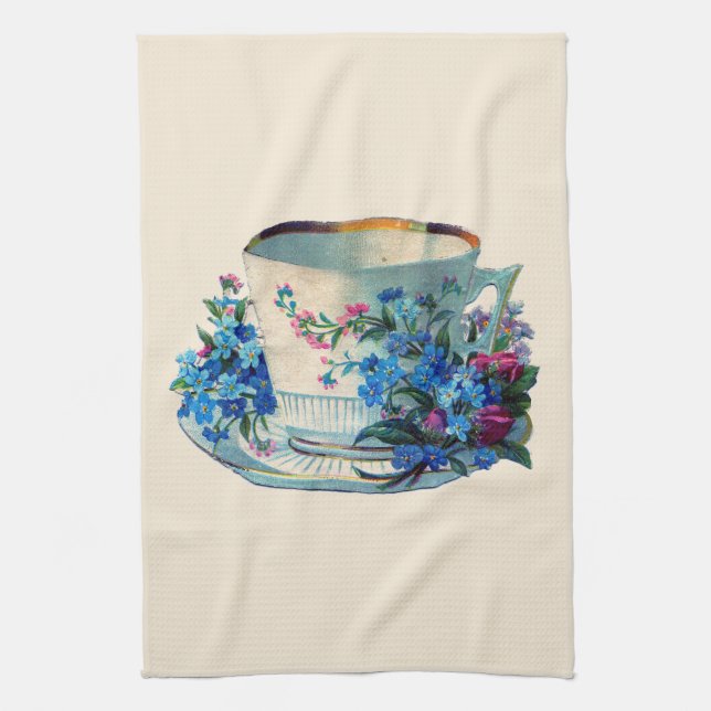 TEATOWEL:VINTAGE TEKOPP MED BLOMMAR KÖKSHANDDUK (Vertikal)