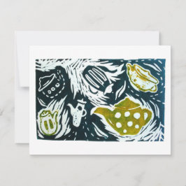 Teblad och små samtal Linocut OSA Kort