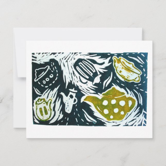 Teblad och små samtal Linocut OSA Kort (Framsida)