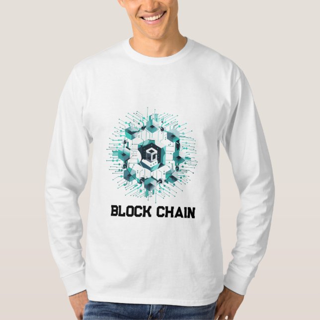 Tech Blockchain Hexagon Långärmad Shirt T Shirt (Framsida)