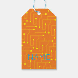 Tech Circuit Board orange gult NAMN Modern Roligt Presentetikett