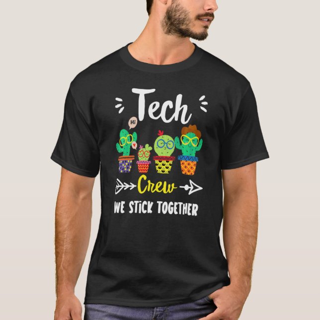 Tech Crew Cute School Cactus Team Tech Teacher Sq T Shirt (Framsida)