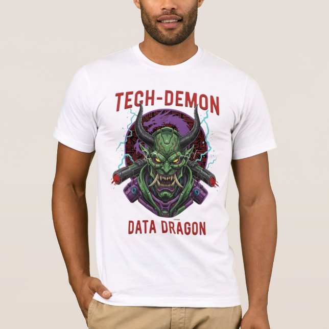 Tech-Demon Data Dragon T-Shirt | Cyberpunk Oni Mas (Framsida)