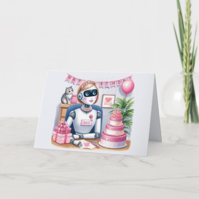 Tech Girls Gnistra STEM Robot Birthday Card Kort (Framsida)