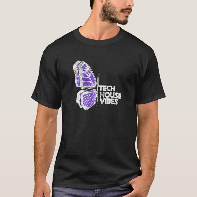 Tech House Deep House Techno Butterfly T Shirt (Framsida)