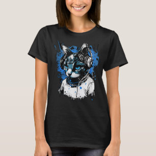 Tech House Dj Cat Rainbow Headphone Music T Shirt