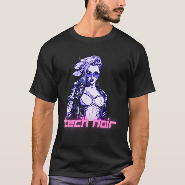 Tech Noir Cyberpunk Flicka T Shirt (Framsida)