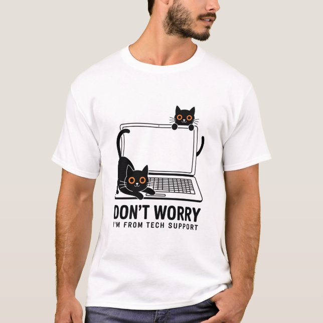 Tech Support Cat – Funny IT / Geek Humor T Shirt (Framsida)