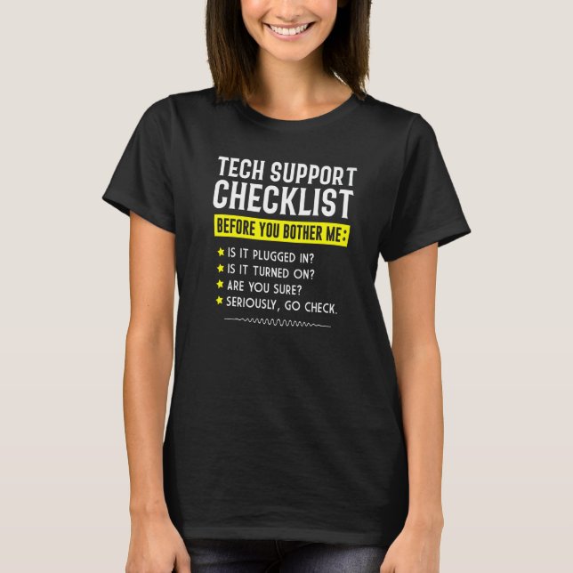 Tech Support Checklist  Computer Geek Sysadmin Pre T Shirt (Framsida)