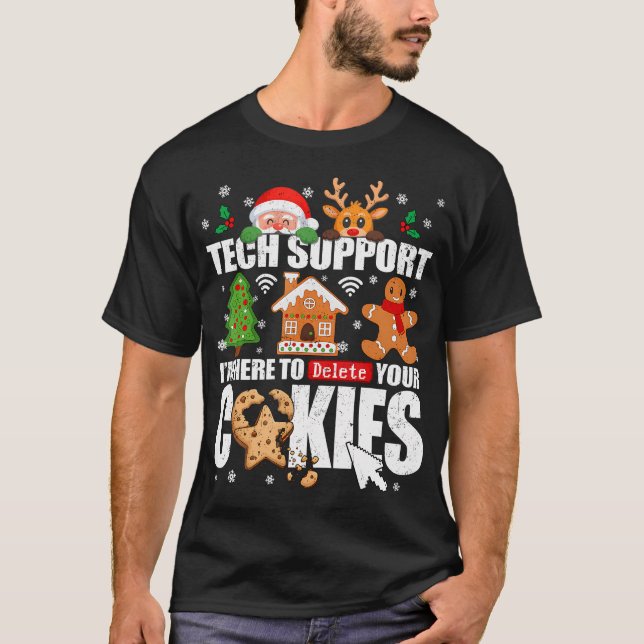 Tech Support Radera Dina Kakor Män Fula Jul T Shirt (Framsida)