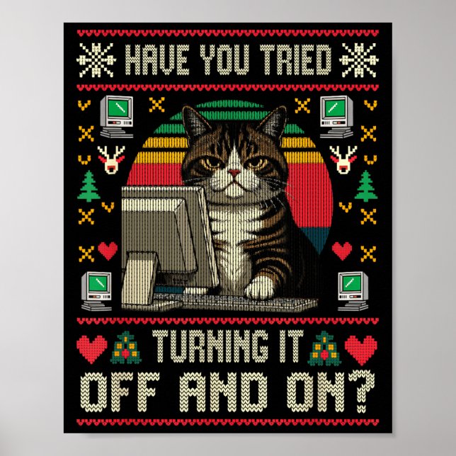 Tech Suprts Cat Engineer Computer Ugly Christmas S Poster (Framsidan)