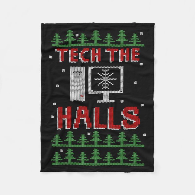 Tech The Halls Ugly Computer Geek Festive Christma Fleecefilt (Framsidan)