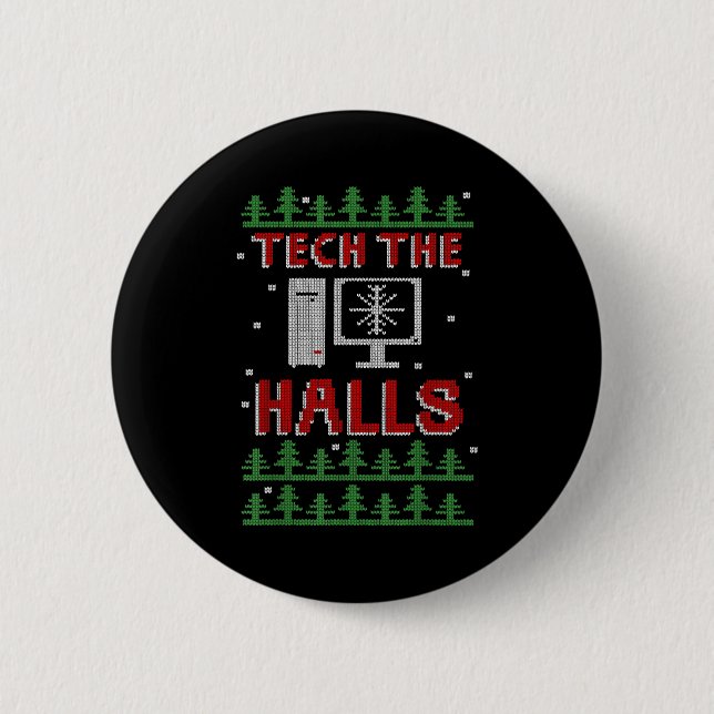 Tech The Halls Ugly Computer Geek Festive Christma Knapp (Framsida)