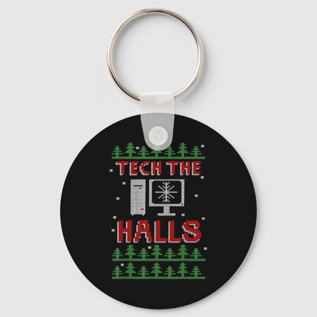 Tech The Halls Ugly Computer Geek Festive Christma Nyckelring (Framsida)