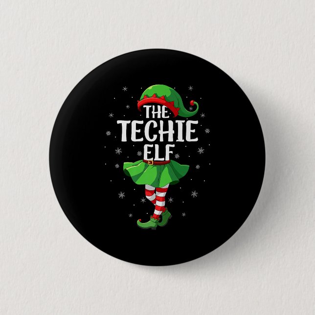 Techie Elf Christmas Girls Women Elf Squad Xmas Fa Knapp (Framsida)