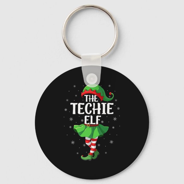 Techie Elf Christmas Girls Women Elf Squad Xmas Fa Nyckelring (Framsida)